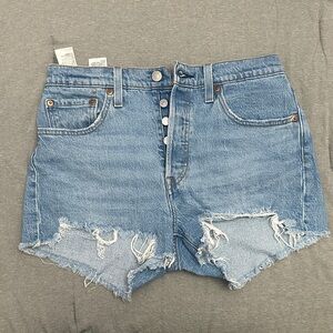 Levi's 501 Blue Distressed Button Fly Jean Shorts